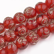 Handmade Gold Sand Lampwork Beads, Round, Red, 11.5~12.5x11~12mm, Hole: 1.5~2mm(LAMP-T006-07G)