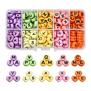 200Pcs 10 Colors Opaque Acrylic Beads, Horizontal Hole, Flat Round & Heart with Random Letters, Mixed Color, 10x4.5mm, 5colors, 20pcs/color(SACR-YW0001-43)