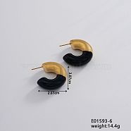 Vintage Retro Stainless Steel C-Shaped Stud Earrings for Women, Elegant and Stylish, Golden, Black, 30.7x26.1mm(JV8839-6)