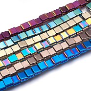 Electroplate Non-magnetic Synthetic Hematite Bead Strands, Polished, Grooved, Square, Mixed Color, 8x8x5mm, Hole: 1.5mm, about 54pcs/strand, 16.7 inch(42.5cm)(G-I208-13)