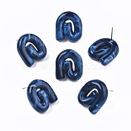 Opaque Resin Stud Earrings, Imitation Gemstone Style, with Stainless Steel Pins, Vortex, Dark Blue, 19.5x17mm, Pin: 0.7mm(EJEW-T012-01-A02)