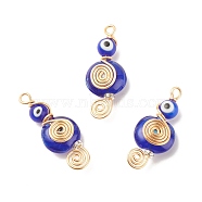 Handmade Lampwork Evil Eye Pendants, with Brass Grade A Rhinestone Spacer Beads and Copper Wire, Musical Note, Golden, 38~39.5x15~16x9~10mm, Hole: 3~3.5mm(PALLOY-JF01518)