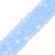 Transparent Imitation Jade Glass Beads Strands, Faceted, Flat Round, Light Sky Blue, 4x2.5mm, Hole: 0.8mm, about 148~149pcs/strand, 21.85 inch~22.64 inch(55.5~57.5cm)(GLAA-N052-05A-B02)