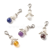 Natural Gemstone & Lava Rock Bead Pendants, with Tibetan Style Alloy Beads, Wing, 39.5mm(HJEW-JM00600)