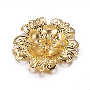 Iron Shoe Buckle Clips, Flower, Golden, 42x6.5mm, Fit: 3mm Rhinestone, 4mm Inner Size(IFIN-G072-08G)