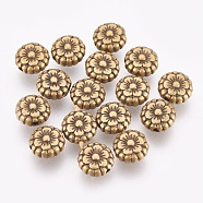 Tibetan Style Beads, Alloy Beads, Lead Free & Cadmium Free, Antique Bronze Color, Flower, Great for Mother's Day Gifts making, 7.5mm in diameter, 3.5mm thick, hole: 1mm(X-MLF0264Y)