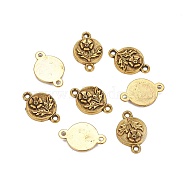 Alloy Pendants, Lead Free and Cadmium Free, Flat Round with Flower, Antique Golden, 17x11x2mm, Hole: 1.5mm(PALLOY-EA11003Y-AG-NF)