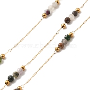 Ion Plating(IP) Real 18K Gold Plated 316 Surgical Stainless Steel Link Chains, with Natural Gemstone Round Beads, Soldered, with Spool, 2x1x0.1mm(CHS-G033-01K)