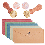 CRASPIRE DIY Scrapbook Making Kits, Including Brass Wax Seal Stamp and Wood Handle, Gold Foil Western Style Paper Envelope, Mixed Color, 8.9x2.5cm, Stamps: 25x14.5mm, 2 aptterns, 1pc/pattern, 2pcs(DIY-CP0005-11)