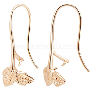 20Pcs Brass Earring Hooks, Ear Wire for Half Drilled Beads, Leaf, Nickel Free, Real 18K Gold Plated, 30x12mm, Pin: 1mm(KK-BBC0007-66)