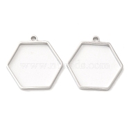 304 Stainless Steel Open Back Bezel Hexagon Pendants, For DIY UV Resin, Epoxy Resin, Pressed Flower Jewelry, Stainless Steel Color, 28x28x3mm, Hole: 2.2mm, Inner Diameter: 23x26mm(STAS-Z040-12P)