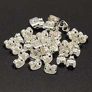 Brass Ear Nuts, Earring Backs, Cadmium Free & Lead Free, Silver Color Plated, 6x4x3mm, Hole: 1mm(X-KK-M163-06S-RS)