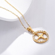 304 Stainless Steel Crystal Rhinestone Helm Pendant Necklaces, Golden, 17.72 inch(45cm), Pendant: 21.5x18mm(NJEW-Z057-02B-G)