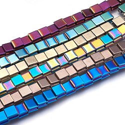 Electroplate Non-magnetic Synthetic Hematite Bead Strands, Polished, Grooved, Square, Mixed Color, 8x8x5mm, Hole: 1.5mm, about 54pcs/strand, 16.7 inch(42.5cm)(G-I208-13)