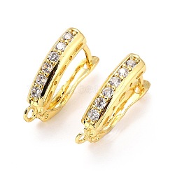 Brass Micro Pave Clear Cubic Zirconia Hoop Earring Findings with Latch Back Closure, Long-Lasting Plated, Rectangle with Horizontal Loop, Real 18K Gold Plated, 18.5x4.2mm, Hole: 1.6mm, Pin: 1.3mm(ZIRC-D120-03G)