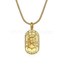 Constellations Cubic Zirconia Pendant Necklace, with Golden Stainless Steel Round Snake Chains, Virgo, 17.72 inch(45cm)(PW-WG56929-06)