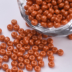 Baking Paint Glass Seed Beads, Round, Chocolate, 3x1.5~3mm, Hole: 1mm, about 10000pcs/bag, about 450g/bag(SEED-Q025-3mm-L20)