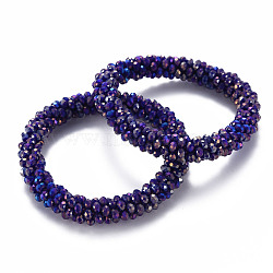 AB Color Plated Faceted Opaque Glass Beads Stretch Bracelets, Womens Fashion Handmade Jewelry, Indigo, Inner Diameter: 1-3/4 inch(4.5cm)(BJEW-S144-003D-01)