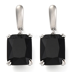 Brass Pave Cubic Zirconia Rectangle Hoop Earrings for Women, Platinum, Black, 32x13mm(EJEW-I304-28P-07)
