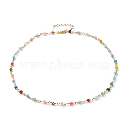 Glass Beaded Necklaces, with Brass Lobster Claw Clasps, Rondelle, Colorful, Golden, 17-3/4 inch(45cm)(NJEW-JN03234)