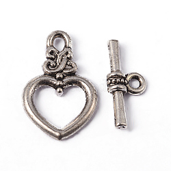 Tibetan Style Toggle Clasps, Lead Free and Cadmium Free, Heart, Antique Silver, Heart: 21mm long, 13mm wide, hole: 2mm, Bar: 16.5mm long, hole: 1.5mm(X-LF1526Y)