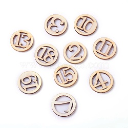 Wooden Cabochons, Laser Cut Wood Shapes, Flat Round with Number, BurlyWood, 25x25x2.5mm(WOOD-I003-08)