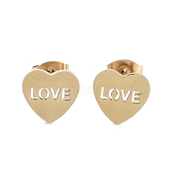 Vacuum Plating 304 Stainless Steel Stud Earrings for Women, Hollow Heart with Word Love, Golden, 9x9.5mm(EJEW-A048-01G)
