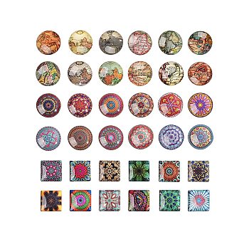 3Sets 3 Style Glass Cabochons, Mixed Shapes, Mixed Patterns, Mixed Color, 1set/style