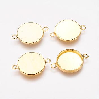 Brass Cabochon Connector Settings, Plain Edge Bezel Cups, Lead Free & Cadmium Free, Flat Round, Golden, Tray: 14x1.5mm, 21.5x16x2.5mm, Hole: 1.5mm