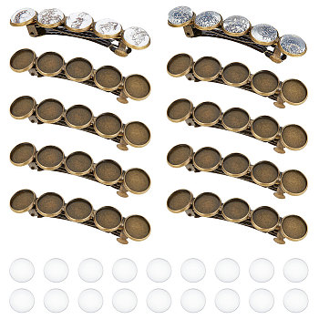 DIY Blank Dome Hair Accessories Mkaing Kit, Including Iron Hair Barrettes Settings, Glass Cabochons, Antique Bronze, 72Pcs/box
