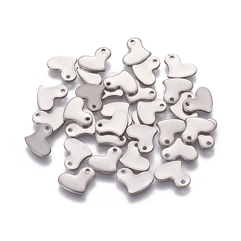 201 Stainless Steel Charms, Stamping Blank Tag, Heart, Stainless Steel Color, 10x9.5x1mm, Hole: 1.2mm