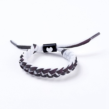 Adjustable Polycotton(Polyester Cotton) Yarn Braided Slider Bracelets, with Zinc Alloy Enamel Findings, Black, 1-3/4 inch~3 inch(4.5~7.5cm)