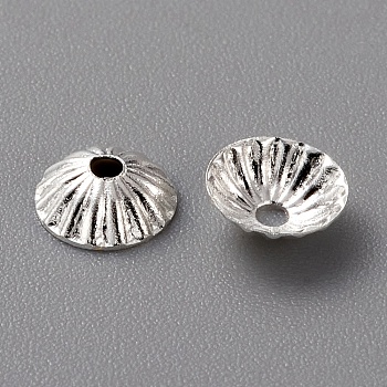 Brass Bead Cap, Multi-Petal Flower, Long-Lasting Plated, 925 Sterling Silver Plated, 4.5x1.5mm, Hole: 1mm