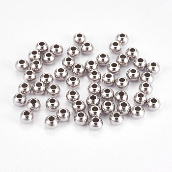 304 Stainless Steel Smooth Round Spacer Beads, Stainless Steel Color, 3x2mm, Hole: 1.2mm