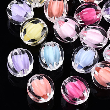 Transparent Acrylic Beads, Bead in Bead, Corrugated Round, Mixed Color, 12x11.5mm, Hole: 2mm, about 580pcs/500g
