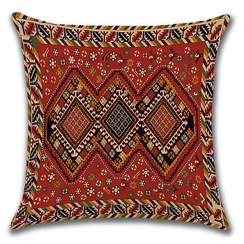 Square Cotton Linen Pillow Covers, Persian Style Pattern Cushion Cover, for Couch Sofa Bed, Square, without Pillow Filling, Dark Red, 450x450mm
