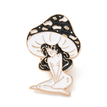 Mushroom Girl Enamel Pin, Cartoon Alloy Brooch for Backpack Clothes, Light Gold, Black, 36x25x2mm