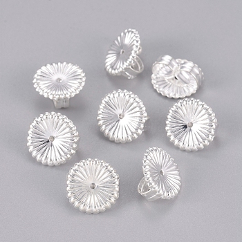 Brass Ear Nuts, Friction Earring Backs for Stud Earrings, Flower, Silver Color Plated, 9x4.5mm, Hole: 0.8mm