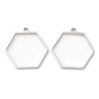304 Stainless Steel Open Back Bezel Hexagon Pendants, For DIY UV Resin, Epoxy Resin, Pressed Flower Jewelry, Stainless Steel Color, 28x28x3mm, Hole: 2.2mm, Inner Diameter: 23x26mm