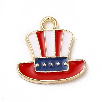 American Flag Style Alloy Enamel Pendants, Cadmium Free & Nickel Free & Lead Free, Golden, Hat Charms, Colorful, 15x15x1.5mm, Hole: 1.8mm
