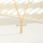 Alloy Enamel Viking Knot Religion Cross Pendant Cable Chain Necklaces for Women, Golden, White, 15.75 inch(40cm)(WG3BAE0-03)