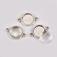 DIY Links Making, with Alloy Cabochon Connector Settings and Clear Glass Cabochons, Flat Round, Antique Silver, Connector Setting: 25x17x2mm, Hole: 2mm, Tray: 14mm, Glass Cabochon: 13.5~14x4mm, 2pcs/set(DIY-X0292-44B-AS)