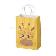 kraft Paper Bags, with Handles, Gift Bags, Shopping Bags, Rectangle, Giraffe Pattern, Yellow, 21.3x14.9x8cm(CARB-F005-01A)