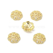 Rack Plating Brass Beads Caps, with Clear Cubic Zirconia, Long-Lasting Plated, Lead Free & Cadmium Free, Flower, Real 18K Gold Plated, 10.5x10.5x3.5mm, Hole: 1.5mm(KK-B088-02C-G)