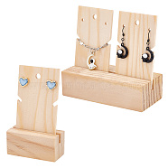 Elite 2 Sets 2 Style Rectangle Wooden Earring Card Display Stands, Earring Organizer Holder with Display Card, Undyed, Blanched Almond, Finish Product: 6~11x3~5x10cm, 1 set/style(EDIS-PH0001-41)