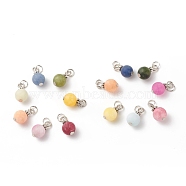 7Pcs 7 Styles Gemstone Charms, Natural White Jade & TaiWan Jade & Blue Aventurine & Aquamarine, Frosted, with Antique Silver & Platinum Alloy and Iron Findings, Mixed Dyed and Undyed, Round, 15x8.5mm, Hole: 3.6mm, 1pc/style(PALLOY-JF01637)