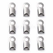304 Stainless Steel Fold Over Crimp Cord Ends, Stainless Steel Color, 9x4x3.5mm, Hole: 2mm, 3x5mm inner diameter(STAS-M009-01B)