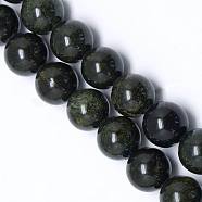 Round Gemstone Beads, Natural Serpentine/Green Lace Stone, Dark Green, 10mm, Hole: 1mm, about 40pcs/strand, 16 inch(SNOW-10D)