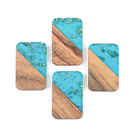 Transparent Resin & Walnut Wood Pendants, with Gold Foil, Rectangle, Dark Turquoise, 28x18x3mm, Hole: 2mm(RESI-S389-049A-B03)