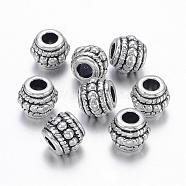 Tibetan Style Alloy Beads, Lead Free, Cadmium Free and Nickel Free, Barrel, Antique Silver, about 8mm in diameter, 6.5mm thick, hole: 3.5mm(X-LF0009Y-NF)